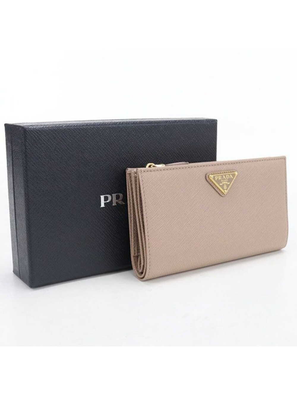 Prada Saffiano Triangle Wallet Bifold Leather